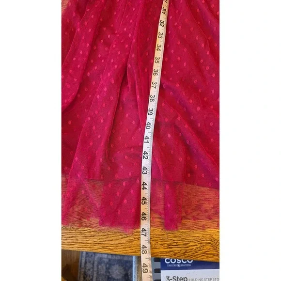 NWT Mine S Red Swiss Dot Tulle Maxi Dress Smocked Flutter Sleeve Cottagecore - Picture 4 of 14